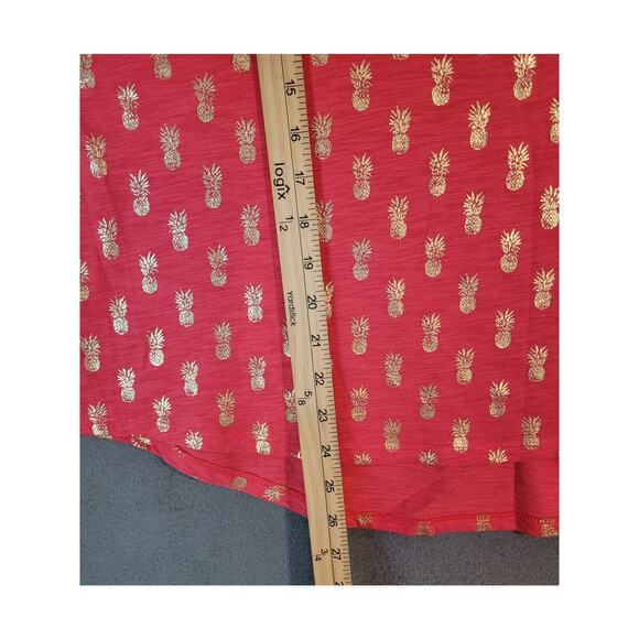 Chico’s Pink Pineapple Malibu Tee Size 2 L Gold Metallic Print Resort Wear EUC - Picture 7 of 8